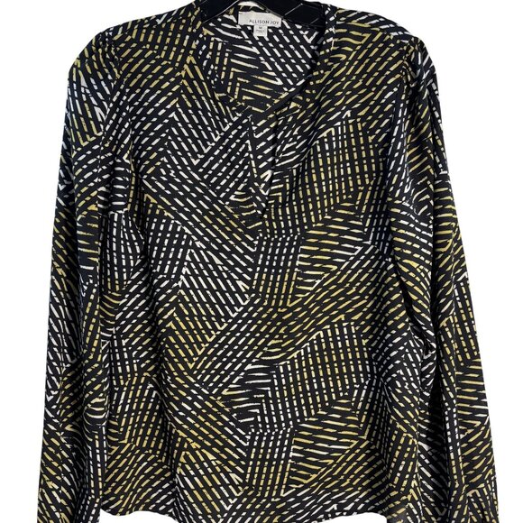 Allison Joy Black & Yellow Geometric Pattern Long Sleeve Blouse M - Picture 1 of 12